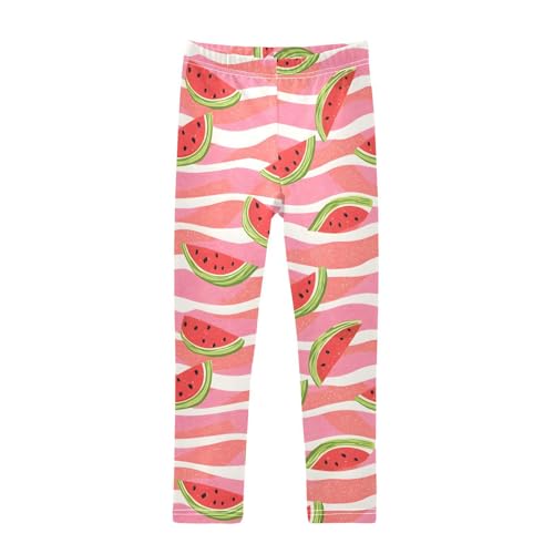 Red Watermelon Stripe Girls Leggings Soft Stretch Workout Yoga Dance Pants for Kids Casual Tights