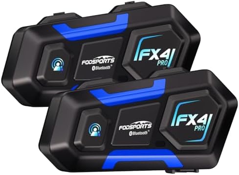 Fodsports Motorcycle Bluetooth Intercom FX4 Pro 1200m Helmet Intercom, 4 Riders Motorcycle Bluetooth Headset, Helmet Communication System FM/Hard &Soft Mic/2Pack
