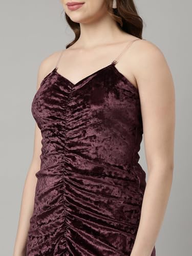 Image of SHOWOFFFF Women Solid Bodycon Party Dress | Sweetheart Neck Sleeveless Velvet Dress for Womens | Knee Length Dress for Women's