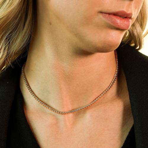 espere Bezel-Set Cubic Zirconia Tennis Necklace in Gold | Classic Round Cut CZ Choker Adjustable 15 Inch to 17 Inch4