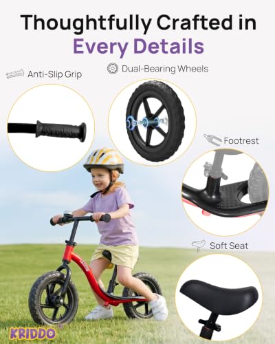 Image of KRIDDO Toddler Balance Bike 2 Year Old, Age 24 Months to 5 Years Old, Early Learning Interactive Push Bicycle with Steady Balancing, Gift Bike for 2-5 Boys Girls, Red