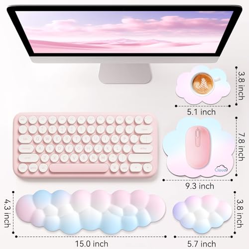Image of Sushret Cloud Wrist Rest for Computer Keyboard, 4-in-1 Memory Foam Leather Cloud Keyboard Wrist Rest and Mouse Pad Set with Ergonomic Support for Arm and Palm Cushion, Gaming /Work Setup, Rainbow | Memory Foam, Leather, 4-in-1 Cloud Keyboard Wrist Rest Set with Ergonomic Support for Arm and Palm Cushion, Gaming /Work Setup