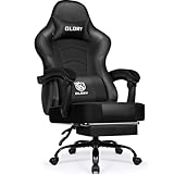 minnouat Gaming Stuhl Ergonomischer mit Fußstütze, Gaming Chair Bürostuhl 150 kg Belastbarkeit, Gamer Stuhl aus Kunstleder, Höhenverstellbarer PC Zockerstuhl für Jugendliche Erwachsene, Schwarz