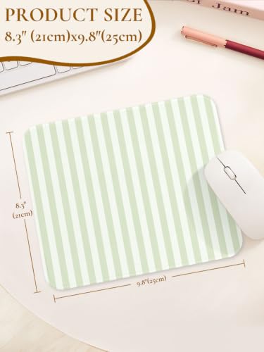 Image of Square Cute Striped Mouse Pad with Stitched Edge, Premium Waterproof Cloth Aesthetic Small Stripe Mouse Mat, Non-Slip Rubber Base Funny Mousepad Desk Accessories,Striped Green Beige
