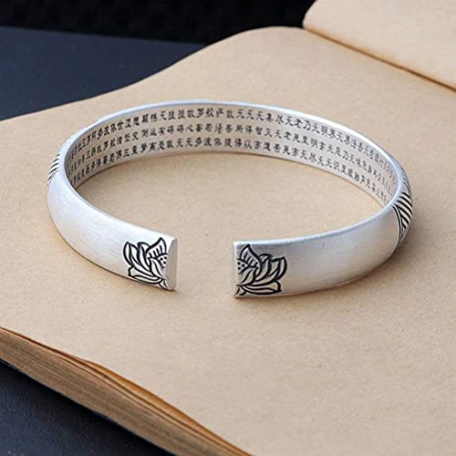 Bracelet argent mat ouvert ajustable antiallergique gravure fleur - 7
