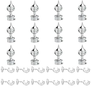 ZYREX Diamond Finished Stainless Steel Curtain Bracket Parda Holder with Support 1 Inch Rod Decorative Chrome Finish Curtain Support Window Rod Support Fittings (Silver) (Pack of 12)