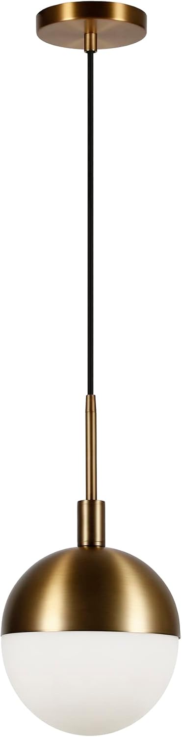 Henn&Hart 10" Modern Pendant Light Fixture with White Milk Glass Globe Shade and 8' Adjustable Cord for Kitchen Island, Dining Room or Game Room, Gold