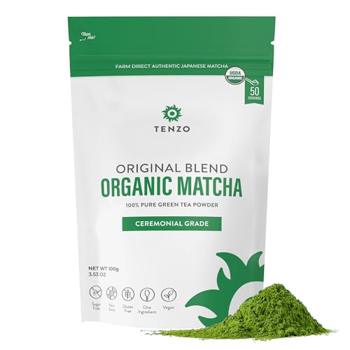 Tenzo Tea Matcha Green Tea Powder - USDA Organic Ceremonial Grade - Paleo Kosher Vegan - Authentic Japanese Matcha - Original Latte Powder 3.53 Ounce