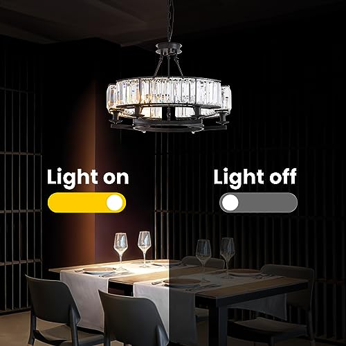 NOXARTE Round Crystal Chandelier Modern Industrial Dining Room Light Fixture Luxury Pendant Light for Farmhouse Living Room D26 Inch x H20 Inch - Image 6