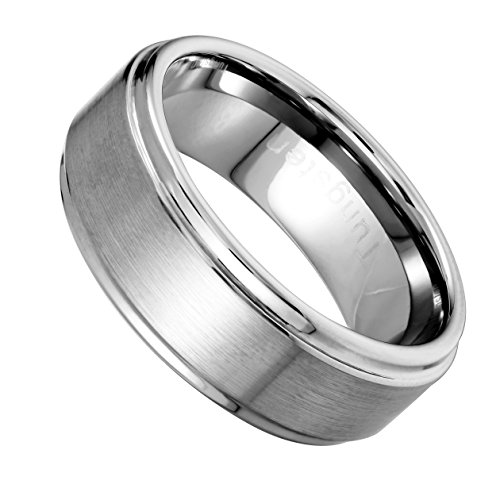 URBAN JEWELRY Beveled Edge Brushed Solid Titanium 8 mm Comfort Fit Ring Band for Men (9)