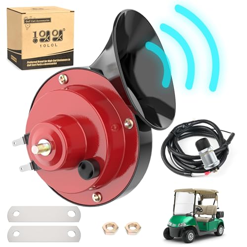 10L0L 12 Volt Golf Cart Horn Kit for Yamaha EZGO Club Car or UTV Boat Floor Mount Button Switch Universal Loud Horn Volume Up to 118db