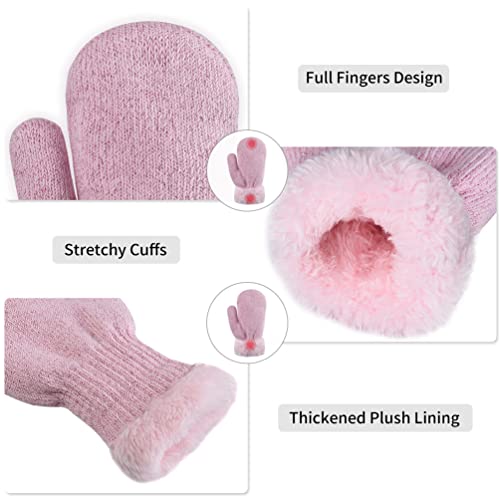 Kids Winter Hats Gloves Scarf Set - Toddler 3Pcs Knitted Mittens for Boys Girls Cold Weather Warm & Thick with Cute Fur Ball4