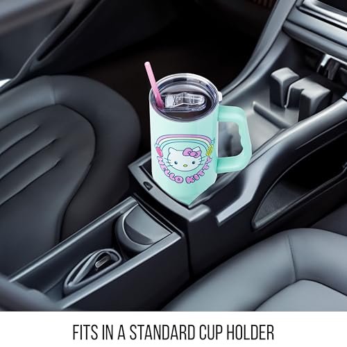 Image of Silver Buffalo Sanrio Hello Kitty Kawaii Strawberry, Pineapple, and Rainbows Stainless Steel Tumbler with Handle and Straw, Fits in Standard Cup Holder, 40 Ounces (Pack of 12)