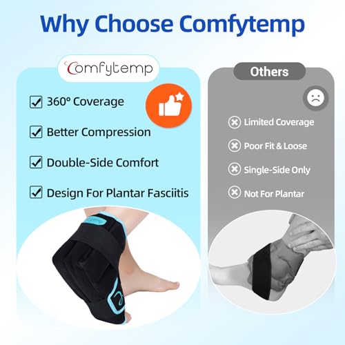 Image of Comfytemp Ankle Foot Ice Pack Wrap for Plantar Fasciitis Relief, Heel Pain, Swelling, Achilles Tendonitis, Heel Spur, Sprain, Hot Cold Compress, Women Men Gift for Mom Dad, FSA Eligible HSA, 1 Pack