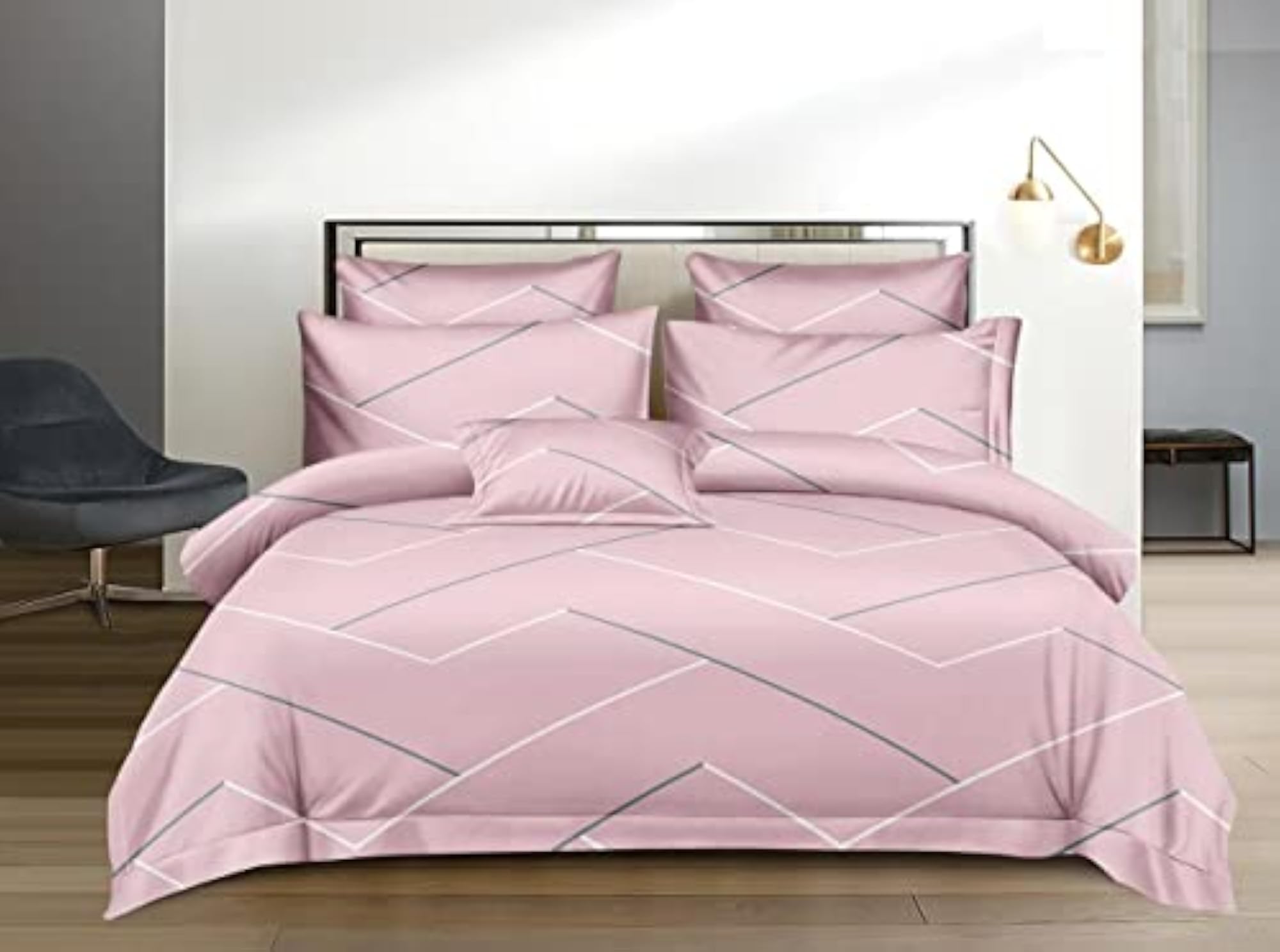 400 TC Cotton Fitted Bedsheet with Comforter Set, Printed Design