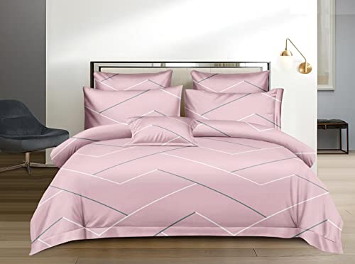 THE HOME STYLE 400 TC Cotton Printed All Around Elastic Fitted Full Length Single Bed Bedsheet with 1 Pillow Cover II 170 GSM, (36"x78", Ballet Pink) 