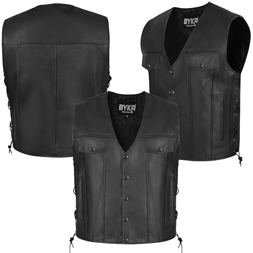 BYKR Leather Motorcycle Vest for Men & Women Biker Vests For Everyday Motorbike Riding Club All Purpose With Adjustable Sides (Large)