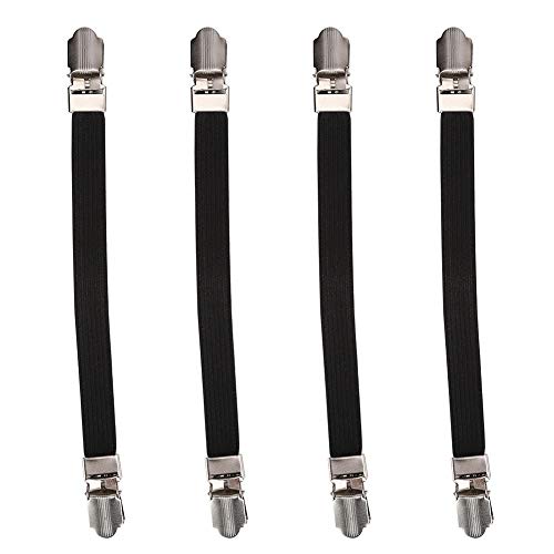 4pcs Bed Sheet Holder Straps Elastic Crisscross Bed Mattress Sheet Straps Double Clips Holder Fasteners Suspender(Black)