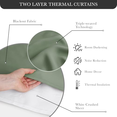 Image of PONY DANCE Room Darkening Curtains with Sheer Overlay, 2 Panels | Double Layer Drapes for Living Room, Grommet Thermal Insulated Curtains for Bedroom, 52 x 84 Inch, Sage Green