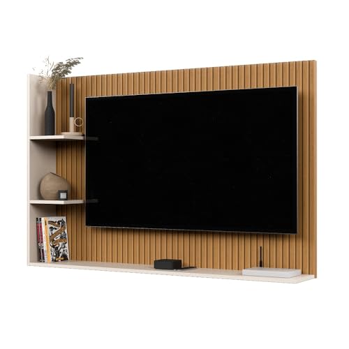 Painel Para TV 50 Polegadas Sala/Quarto Nicho Prateleira Berlim (Ripado/OffWhite)