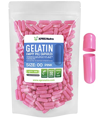 Image of XPRS Nutra Size 00 Empty Capsules - 500 Count Empty Gelatin Capsules - Pills DIY Capsule Filling - Fillable Pill Gel Caps for Do-It-Yourself Supplements (Pink)
