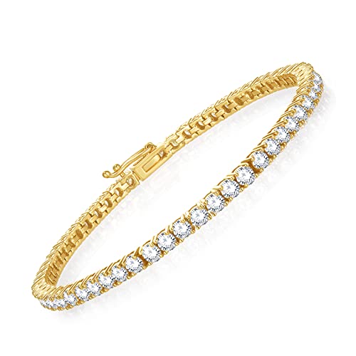 Sterling Silver Diamond Moissanite Gold Tennis Bracelet: 6.5'' Gra Certificate18K Real Gold Plated Women Bracelet 5Cts Df Color Vvs1 Moissanite(Alternative To Diamond)6.5 Inch Bracelet Birthday Valentine's Day Christmas Gift #TOP27