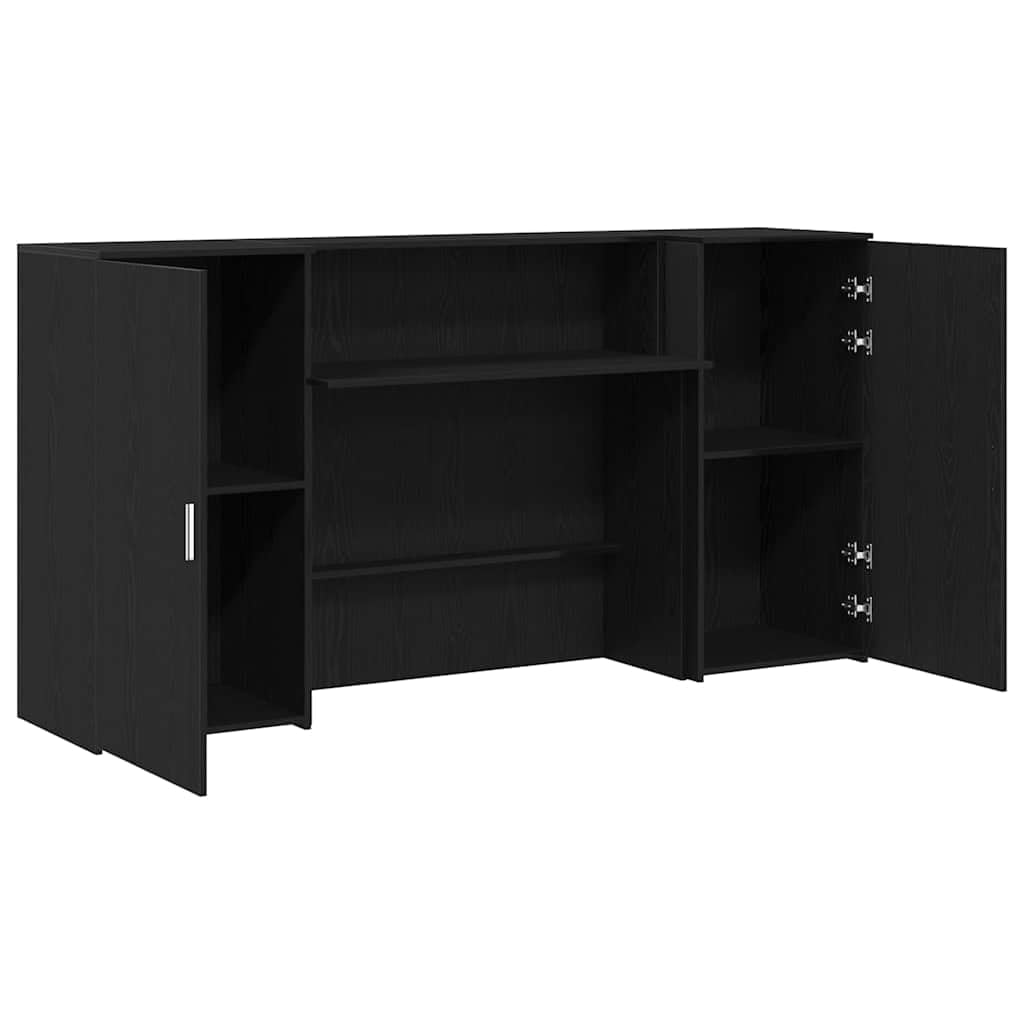 Banco di ricevimento nero effetto rovere, 200 x 50 x 103,5 cm, mobile per ufficio per reception, con cassaforte e spazio di archiviazione integrato, scrivania versatile per la casa e