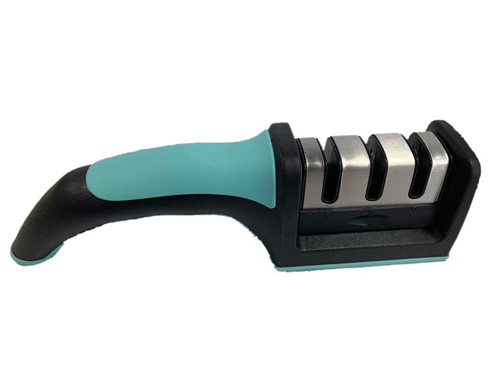 Lockup 3 Stage Manual System Knife Sharpener with Anti-Slip Rubber Base for Grip Three Slots Handle Knife Sharpener Tool with Removable Head Grinder