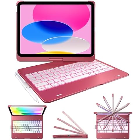 typecase for iPad 10th Generation Case with Keyboard (10.9", 2022) – No Trackpad, 11-Color Backlight, 360° Rotatable, 7 Use Modes, Thin & Lightweight – Pink Cover