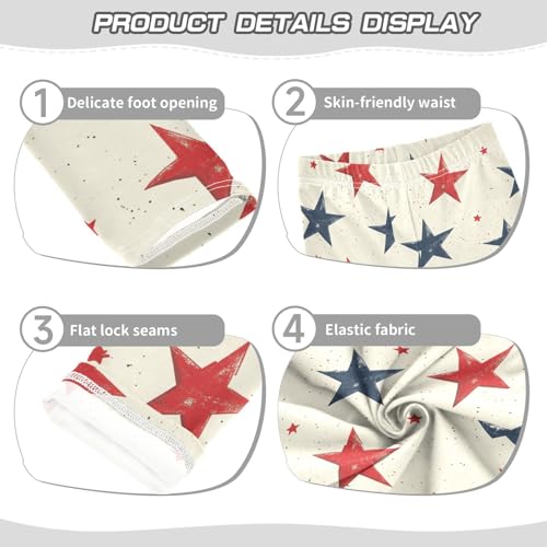 Vintage Red Blue Stars Girls Leggings Kids Yoga Pants Dance Active Tights 4T3