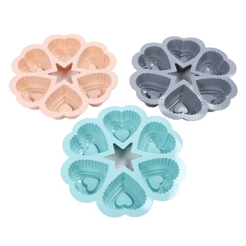 NDNCZDHC 3Pcs Heart Shaped Cupcake Pan, Flexible Silicone Non Stick Cupcake Baking Pan for Brownies, Muffin, Tartlets and Egg Bites