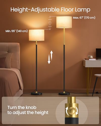 Vasagle Floor Lamp For Living Room, Adjustable Height 140-170 Cm, Modern Standing Lamp With Foot Switch, Fabric Lampshade, E27 Socket, Gold And Black LFL002B03 - 3