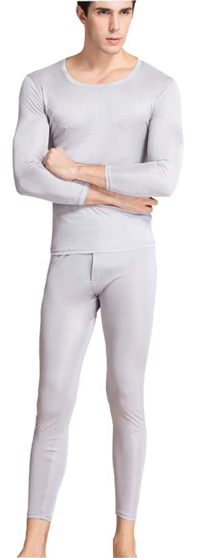 METWAY Silk Long Underwear Men's Mulberry Silk Long Johns Top and Bottom Thermal Underwear Set/Base Layer