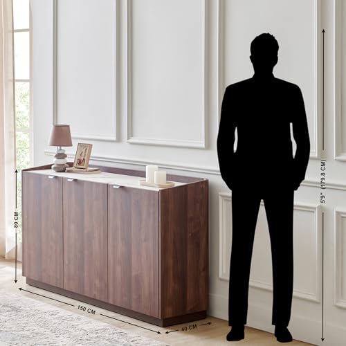 Image of Home Centre | Hadley 3-Door Sideboard | Storage Cabinet for Home | Engineered Wood | Walnut | 1 Year Warranty