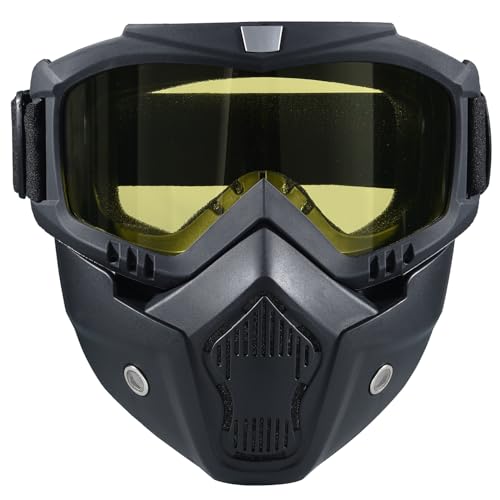 Motorcycle Helmet Riding Goggles Glasses with Removable Face Mask,Detachable Fog-Proof Warm Goggles Mouth Filter Adjustable Non-Slip Strap Vintage Bullet Fight Motocross Eyewear