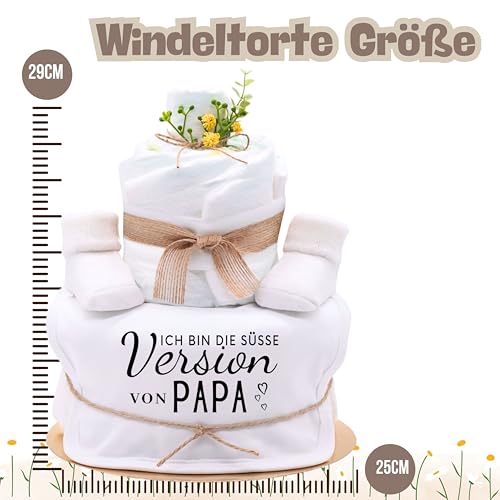 Trend Mama® | Windeltorte | Sprüche | 27 Windeln (Größe 2), Baby Lätzchen, Kuschelsocken |Geschenk Geburt (Design| Ich bin die süsse Version von Papa)