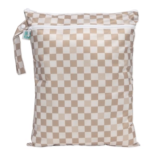 Image of Bumkins Waterproof Wet Dry Bag for Baby, Travel, Swim Suit, Cloth Diapers, Pump Parts, Pool, Beach, Gym Clothes, Toiletry, Hook to Stroller, Daycare, Zipper Reusable Wetdry Packing Pouch, Beige Check
