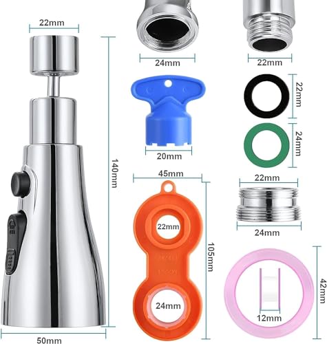 Image of Chicvine 360 Rotatable Faucet Aerator - Infinity 3-Mode Dual Flow Kitchen Sink Sprayer with Movable Swivel Head Round Button Screw Spray Pushing Technology