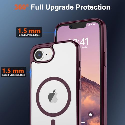 Image of DIZORO Compatible iPhone 17e / iPhone 16e Case,Compatible with MagSafe, Non Yellow Military-Grade Drop Protection & Hard PC Back Cover Slim Transparent Anti-Scratch Shockproof Phone Case - Wine