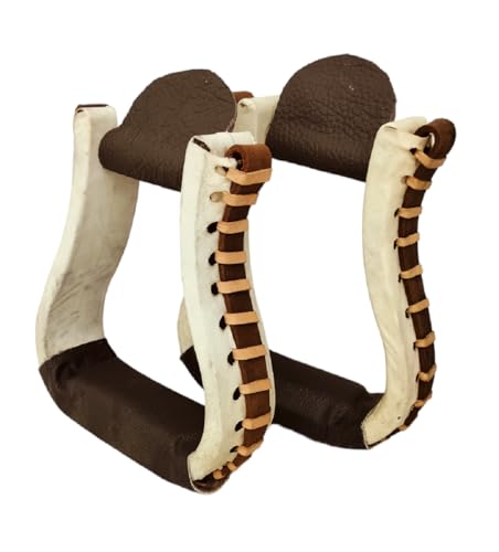 WEMBILS Leather Horse Riding Western Stirrups Horse Saddle Rawhide Leather Stirrups Pair Covered Bell Riding Barrel Racing Stirrups for Horses (Brown)