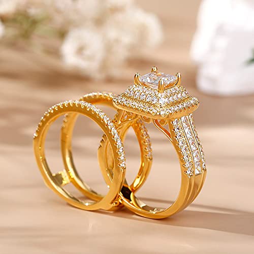 Image of Jeulia 3 PC Enhancer Ring Set for Women 925 Sterling Silver Princess Cut Diamond Engagement Rings Cubic Zirconia Halo Solitaire Wedding Rings Anniversary Promise Rings for Her with Jewelry Box