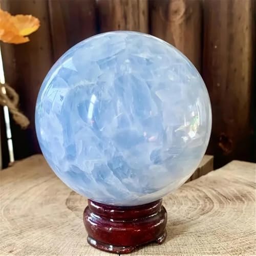 Esfera de celestita azul natural de 7-8cm con base de madera de lujo 5