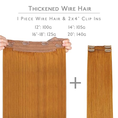 Image of WENNALIFE Wire Hair Extensions Real Human Hair 18 inch 125g Auburn Ginger Remy Hair Invisible Transparent Wire Fish Line Straight Reusable Natural Looking Easy to Apply Reusable for Volume and Length