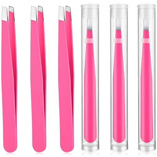 Slant Tweezers for Eyebrows 3 Pieces Precision Rose Red Beauty Tweezers Stainless Steel Fine Hair Tweezers Facial Hair Eyebrow Tweezers Ingrown Hair Eyebrow Plucker for Chin Eyelash Brow Remover Shape