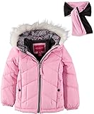 London Fog Big Girls Angled Baffle Insulated Parka with Scarf - pink, 10-12
