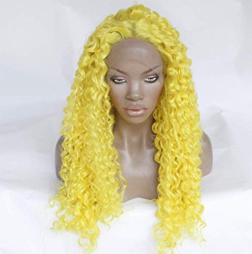 Perruque Halloween femme lace front cheveux bouclés jaune longs