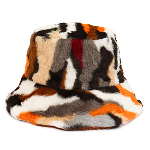 Colorful Dyeing Furry Bucket Hat for Women Fur Bucket...