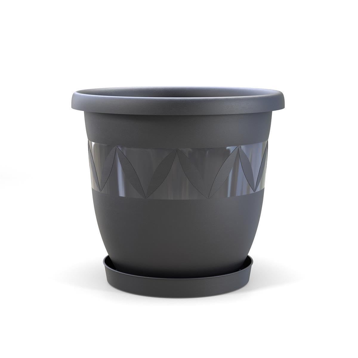 Plastard Blumentopf 5er Set Ø40 cm mit Untersetzer Anthrazit – Pflanzkübel | Witterungs- UV- & frostbeständig, inkl. 30 cm Untersetzer, ideal für Garten, Balkon & Innenbereiche, Deko Pflanztopf 25 Liter