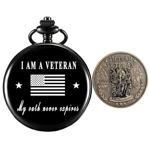 Image of Gifts for Veterans,Pocket Watch for Veterans with Military ChanllengCoin,Best Veterans Day Gifts