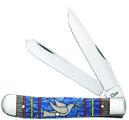 CASE XX WR Pocket Knife Trapper Stained Glass Dove Natural Bone Color Wash Item #38715 - (6254 SS) - Length Closed: 4 1/8 Inches